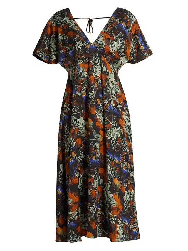 Derek Lam 10 Crosby Women's Cecile Flutter Sleeve Midi-Dress - Copper Multi