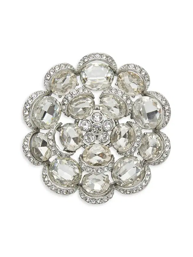 Women's Rose Silvertone & Crystal Brooch - Shiny Silver