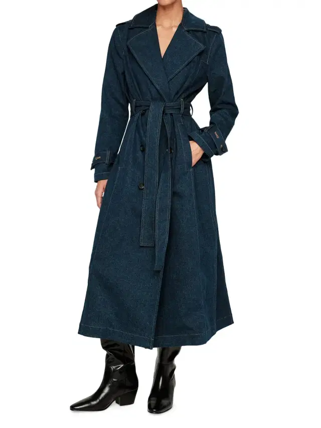 Women's Denim Trench Coat - Blue