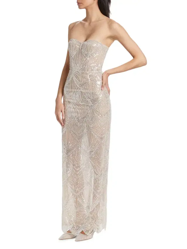 Women's Giselle Embellished Strapless Column Gown - White