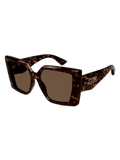 Alexander McQueen Women's Stacked Logo 56MM Square Sunglasses - Brown Havana | Thumbnail 1