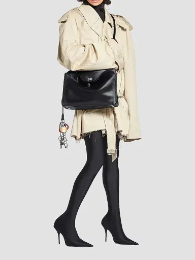 Balenciaga Women's Rodeo Medium Handbag Used Effect with One Charm - Black | Thumbnail 4
