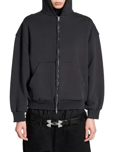 Balenciaga Women's Painted Zip-Up Regular Fit Hoodie - Black Faded | Thumbnail 2