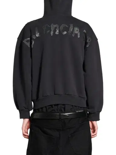 Balenciaga Women's Painted Zip-Up Regular Fit Hoodie - Black Faded | Thumbnail 3