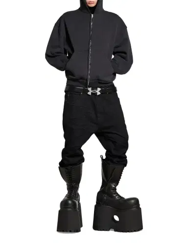 Balenciaga Women's Painted Zip-Up Regular Fit Hoodie - Black Faded | Thumbnail 5