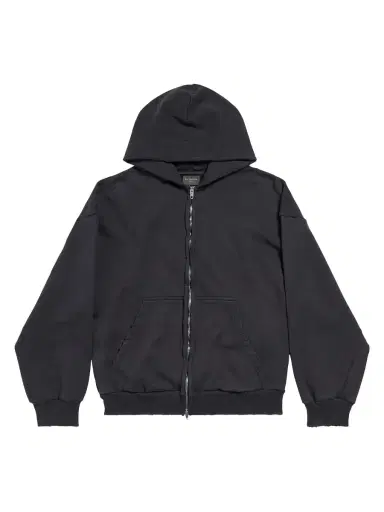 Balenciaga Women's Painted Zip-Up Regular Fit Hoodie - Black Faded | Thumbnail 6