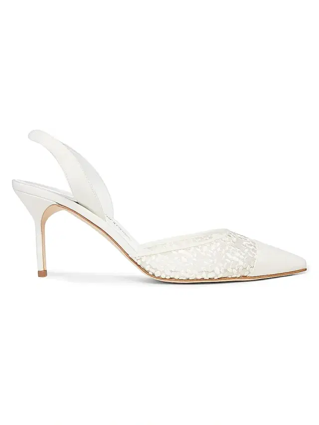 Manolo Blahnik Women's Capsli 70MM Leather Slingback Pumps - Light Cream