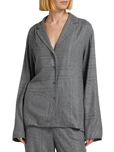TOTEME Women's Monogram Flannel Pajama Top | Thumbnail 3 TOTEME Women's Monogram Flannel Pajama Top | Thumbnail 3