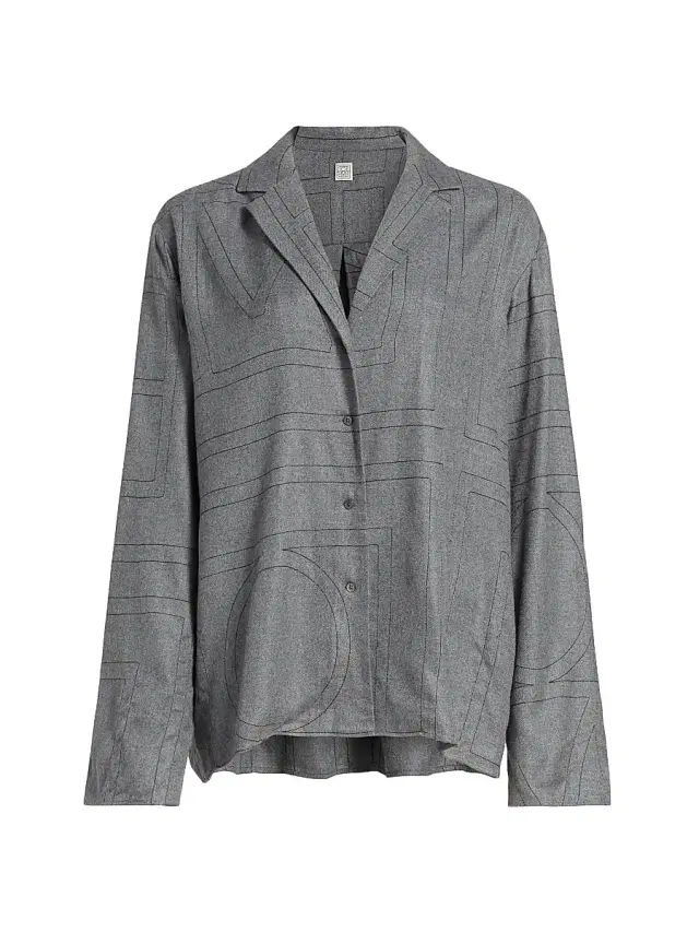 Toteme Women's Monogram Flannel Pajama Top - Smoke Melange