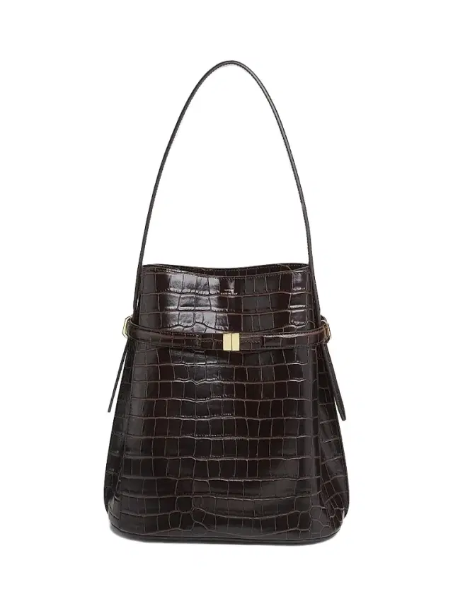 Toteme Women's Belted Crocodile-Embossed Leather Bucket Bag - Dark Brown