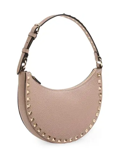 Valentino Garavani Women's Mini Rockstud Hobo Bag in Grainy Calfskin - Poudre | Thumbnail 2 Valentino Garavani Women's Mini Rockstud Hobo Bag in Grainy Calfskin - Poudre | Thumbnail 2