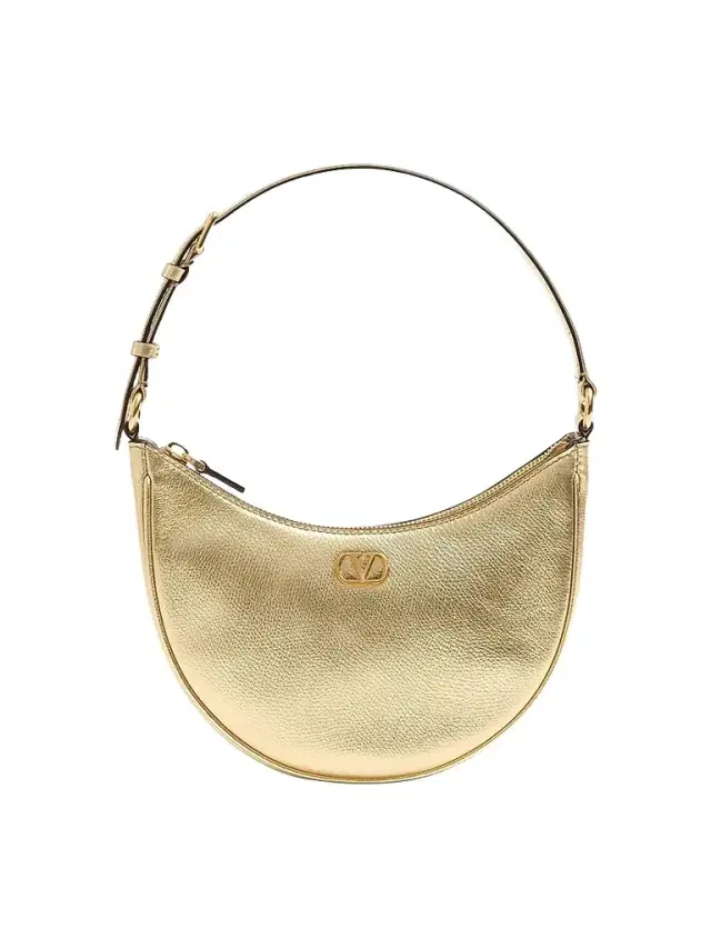 Women's VLogo Signature Mini Hobo Bag in Laminated Grainy Calfskin - Antique Brass