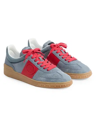 Valentino Garavani Men's Upvillage Sneakers in Split Leather and Calfskin Nappa Leather - Blue Coral - Size 10.5 | Thumbnail 2 Valentino Garavani Men's Upvillage Sneakers in Split Leather and Calfskin Nappa Leather - Blue Coral - Size 10.5 | Thumbnail 2