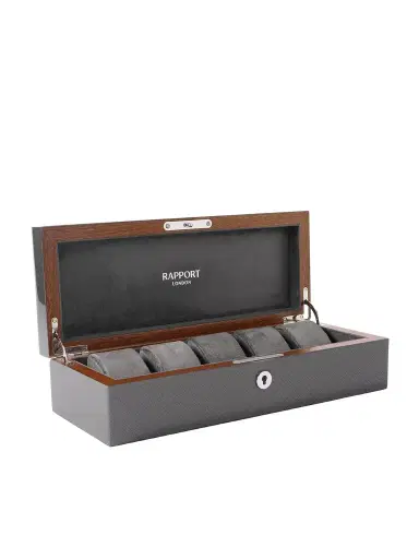Rapport London Carbon Fiber and Wood 5-Piece Watch Box - Men | Thumbnail 1 Rapport London Carbon Fiber and Wood 5-Piece Watch Box - Men | Thumbnail 1