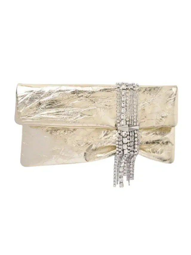 Zandra Embellished Metallic Crinkled-leather Clutch