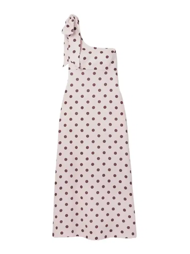 Acacia One-shoulder Bow-embellished Polka-dot Linen Midi Dress