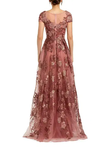 Mac Duggal Women's Cap-Sleeve Floral A-Line Gown - Cinnamon - Size 16 | Thumbnail 3