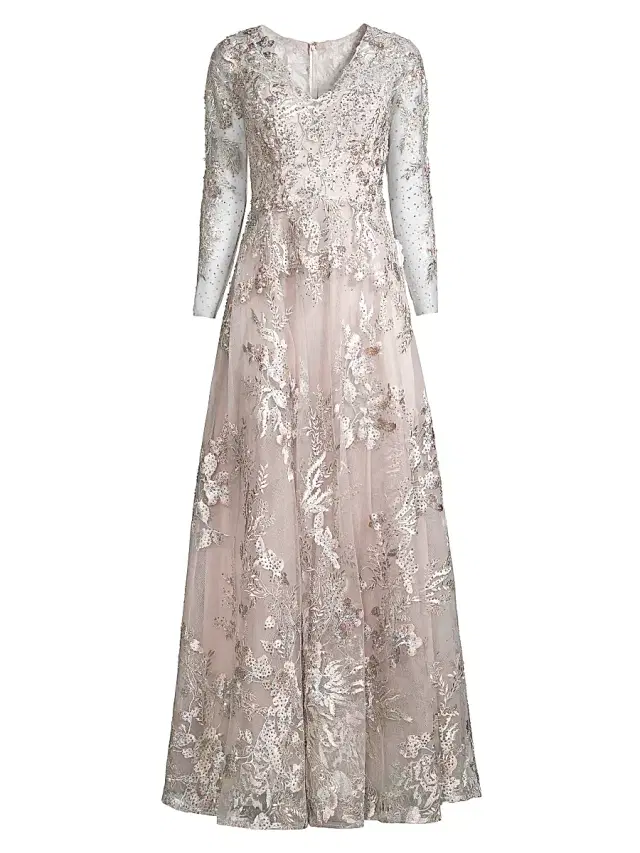 Women's Embroidered Lace Gown - Vintage Lilac