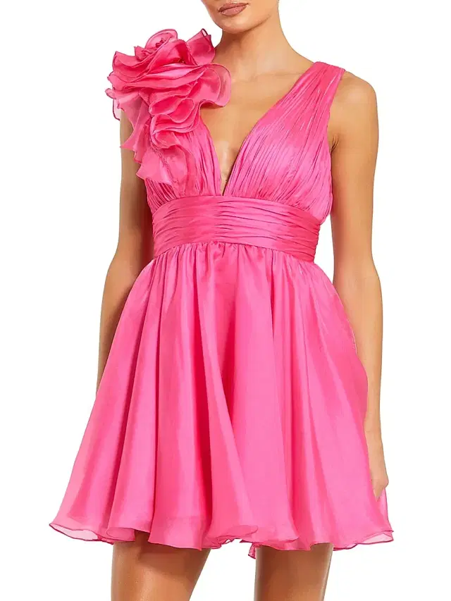 Mac Duggal Women's Ruffle Shoulder Minidress - Hot Pink