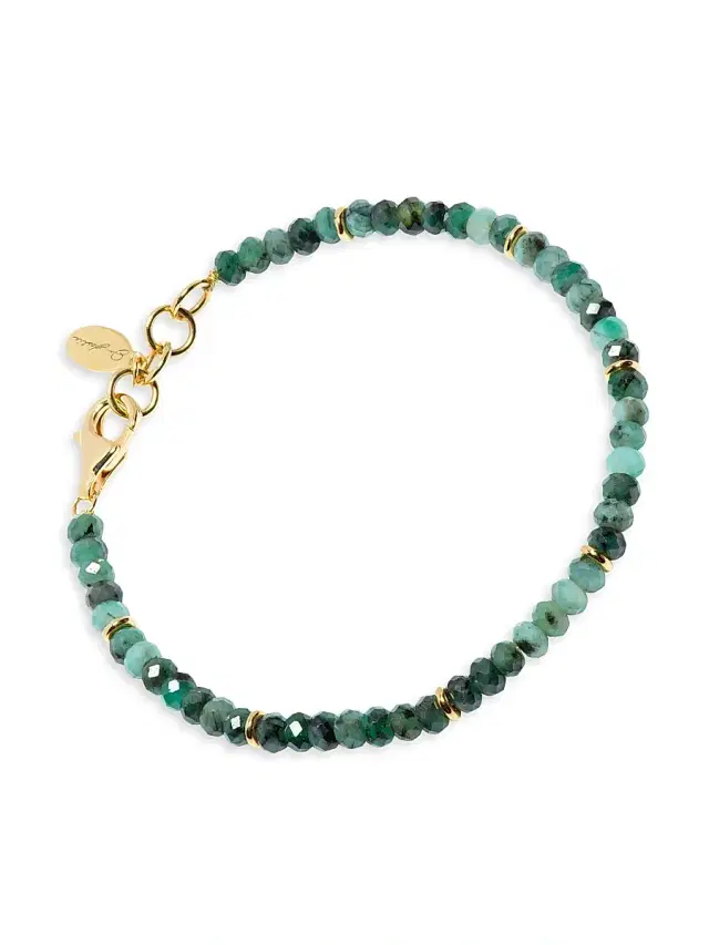 Men's 18K Yellow Gold & Emerald Beaded Bracelet - Green