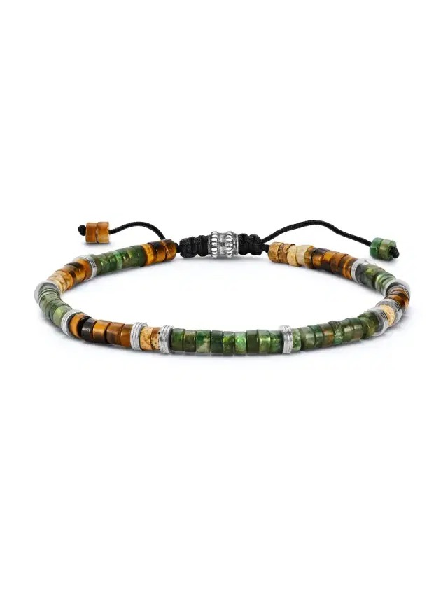 Men's Heshi, Sterling Silver, & Cord Dylan Bracelet - Green Multi