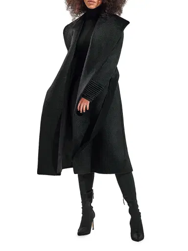 Sentaler Women's Belted Alpaca-Blend Wrap Coat - Black | Thumbnail 6