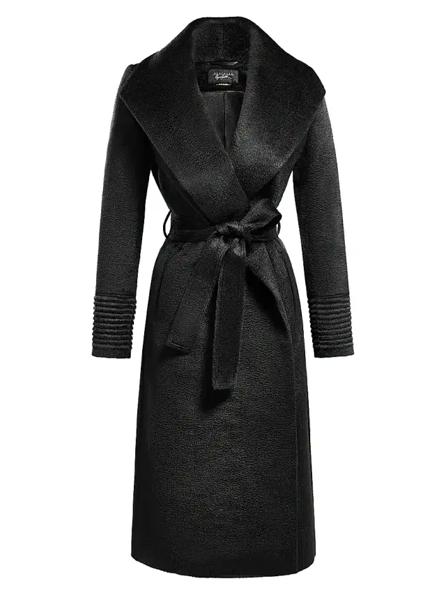 Women's Belted Alpaca-Blend Wrap Coat - Black