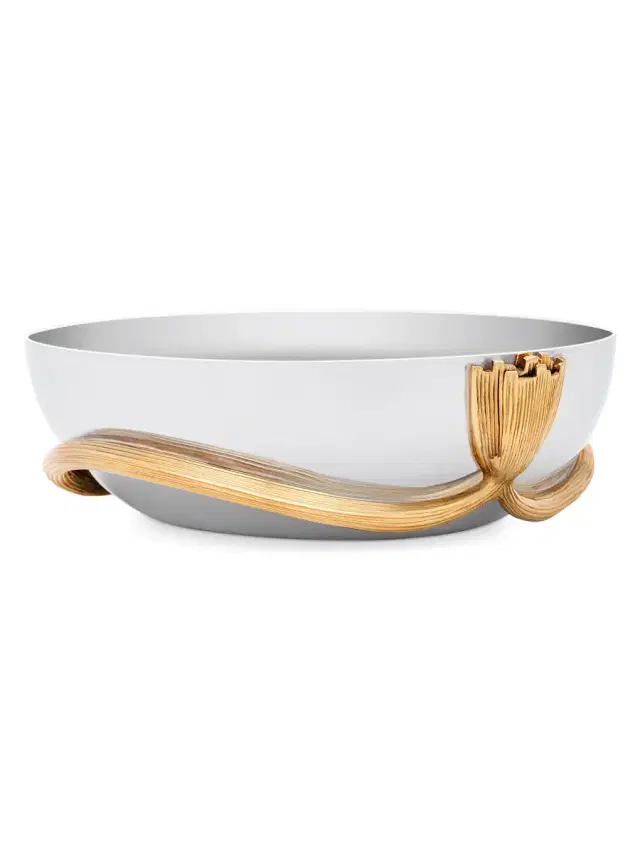 Medium Deco 24K Goldplated & Stailess Steel Leaves Bowl