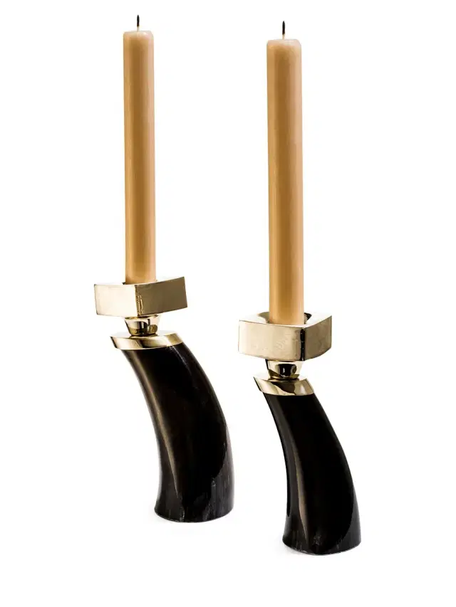 Two-Piece Dark Horn Candle Holders Two-Piece Dark Horn Candle Holders