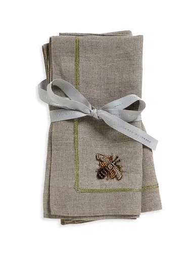 Joanna Buchanan Gold Trim Linen Dinner Napkins 2-Piece Set - White | Thumbnail 1 Joanna Buchanan Gold Trim Linen Dinner Napkins 2-Piece Set - White | Thumbnail 1