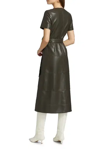 TANYA TAYLOR Women's Ella Faux Leather Belted Midi-Dress - Deep Army - Size 2 | Thumbnail 5 TANYA TAYLOR Women's Ella Faux Leather Belted Midi-Dress - Deep Army - Size 2 | Thumbnail 5