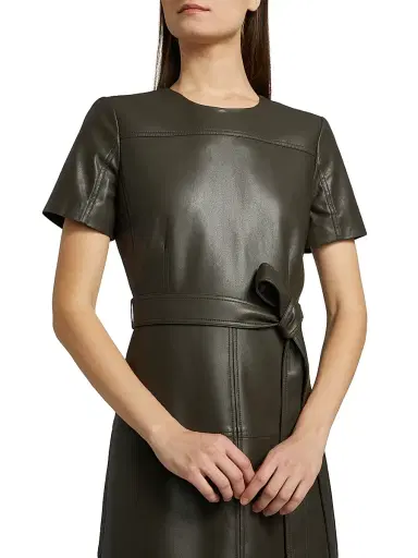 TANYA TAYLOR Women's Ella Faux Leather Belted Midi-Dress - Deep Army - Size 2 | Thumbnail 6 TANYA TAYLOR Women's Ella Faux Leather Belted Midi-Dress - Deep Army - Size 2 | Thumbnail 6