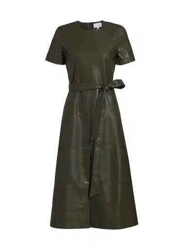 TANYA TAYLOR Women's Ella Faux Leather Belted Midi-Dress - Deep Army - Size 2 | Thumbnail 1 TANYA TAYLOR Women's Ella Faux Leather Belted Midi-Dress - Deep Army - Size 2 | Thumbnail 1