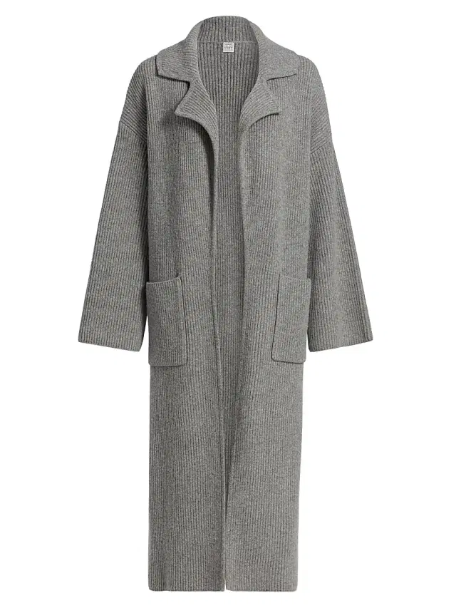 Women's Wool-Blend Rib-Knit Cardigan Coat - Grey Melange