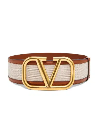Valentino Garavani Women's VLogo Canvas Leather Belt - Beige Brown | Thumbnail 2 Valentino Garavani Women's VLogo Canvas Leather Belt - Beige Brown | Thumbnail 2
