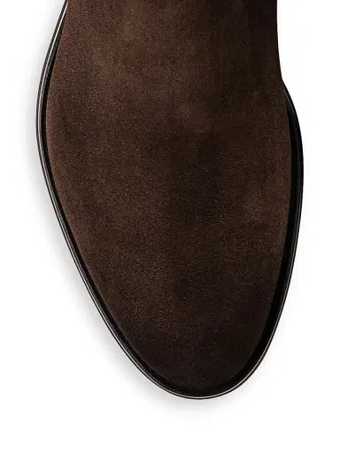 Santoni Men's Suede Chelsea Boots - Dark Brown | Thumbnail 4 Santoni Men's Suede Chelsea Boots - Dark Brown | Thumbnail 4