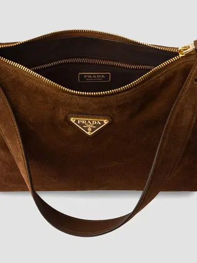 Prada Women's Aimée Medium Suede Shoulder Bag - Dark Brown | Thumbnail 6 Prada Women's Aimée Medium Suede Shoulder Bag - Dark Brown | Thumbnail 6