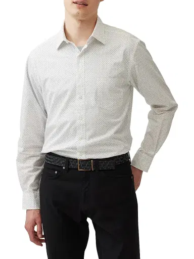 Rodd & Gunn Men's Middle Peak Geometric Cotton Button-Front Shirt - Snow - Size XXL | Thumbnail 3