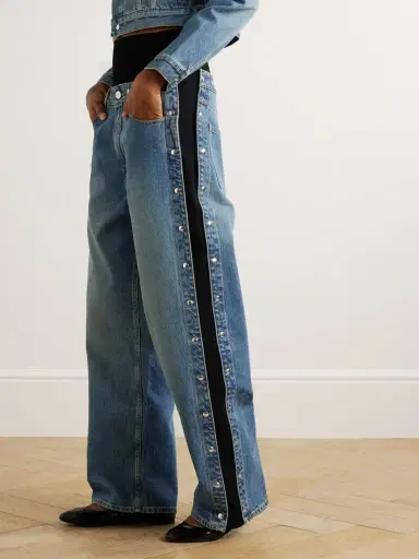 Alaïa Studded Jersey-trimmed High-rise Wide-leg Jeans | Thumbnail 3 Alaïa Studded Jersey-trimmed High-rise Wide-leg Jeans | Thumbnail 3