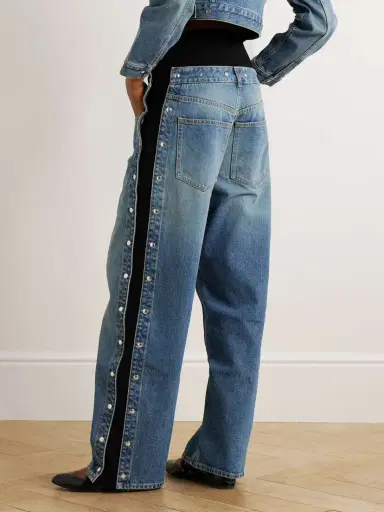 Alaïa Studded Jersey-trimmed High-rise Wide-leg Jeans | Thumbnail 4 Alaïa Studded Jersey-trimmed High-rise Wide-leg Jeans | Thumbnail 4