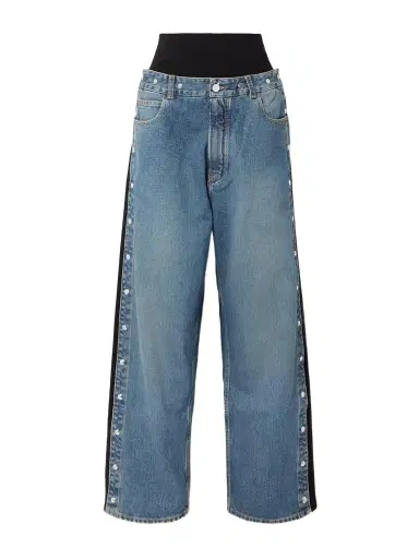 Alaïa Studded Jersey-trimmed High-rise Wide-leg Jeans | Thumbnail 1 Alaïa Studded Jersey-trimmed High-rise Wide-leg Jeans | Thumbnail 1