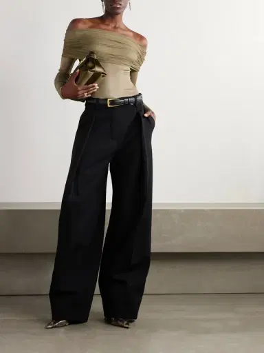 Christopher Esber Veiled Draped Off-the-shoulder Ribbed Jersey And Silk-tulle Top | Thumbnail 2
