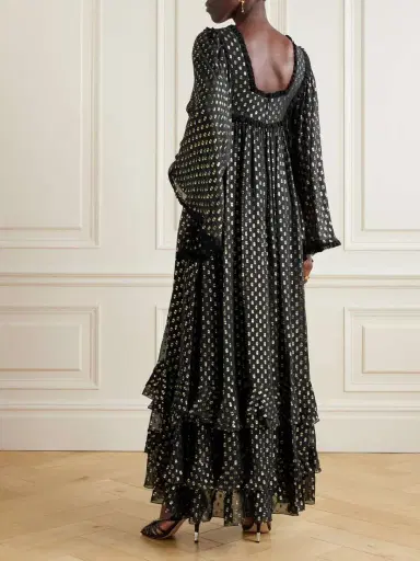Chloé Lace-trimmed Fil Coupé Silk-blend Chiffon Gown | Thumbnail 3