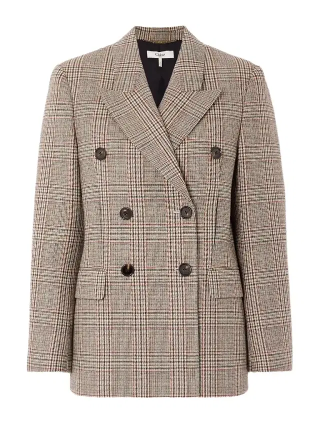 Double-breasted Checked Wool-blend Blazer