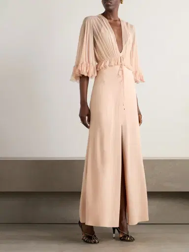 Chloé Ruffled Silk-crepon And Crepe Maxi Dress | Thumbnail 2 Chloé Ruffled Silk-crepon And Crepe Maxi Dress | Thumbnail 2