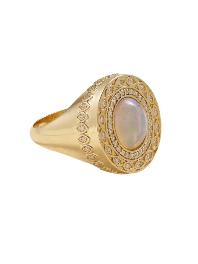 14-karat Gold, Opal And Diamond Signet Ring