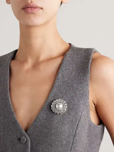 Jennifer Behr Antinea Rhodium-plated, Faux Pearl And Crystal Brooch | Thumbnail 2