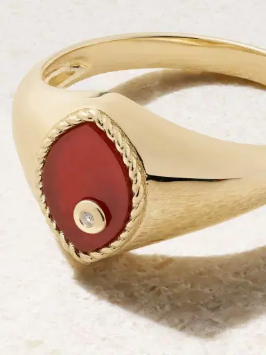Yvonne Léon Baby Chevalière Marquise 9-karat Gold, Agate And Diamond Signet Ring | Thumbnail 4