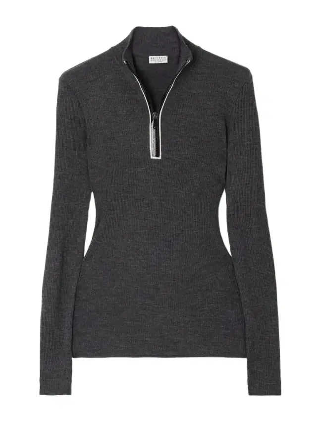 Bead-embellished Ribbed Wool Turtleneck Top