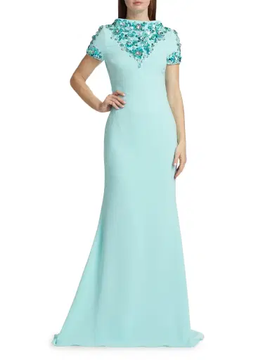 Badgley Mischka Women's Floral Sequin-Embellished Gown - Seafoam | Thumbnail 2 Badgley Mischka Women's Floral Sequin-Embellished Gown - Seafoam | Thumbnail 2
